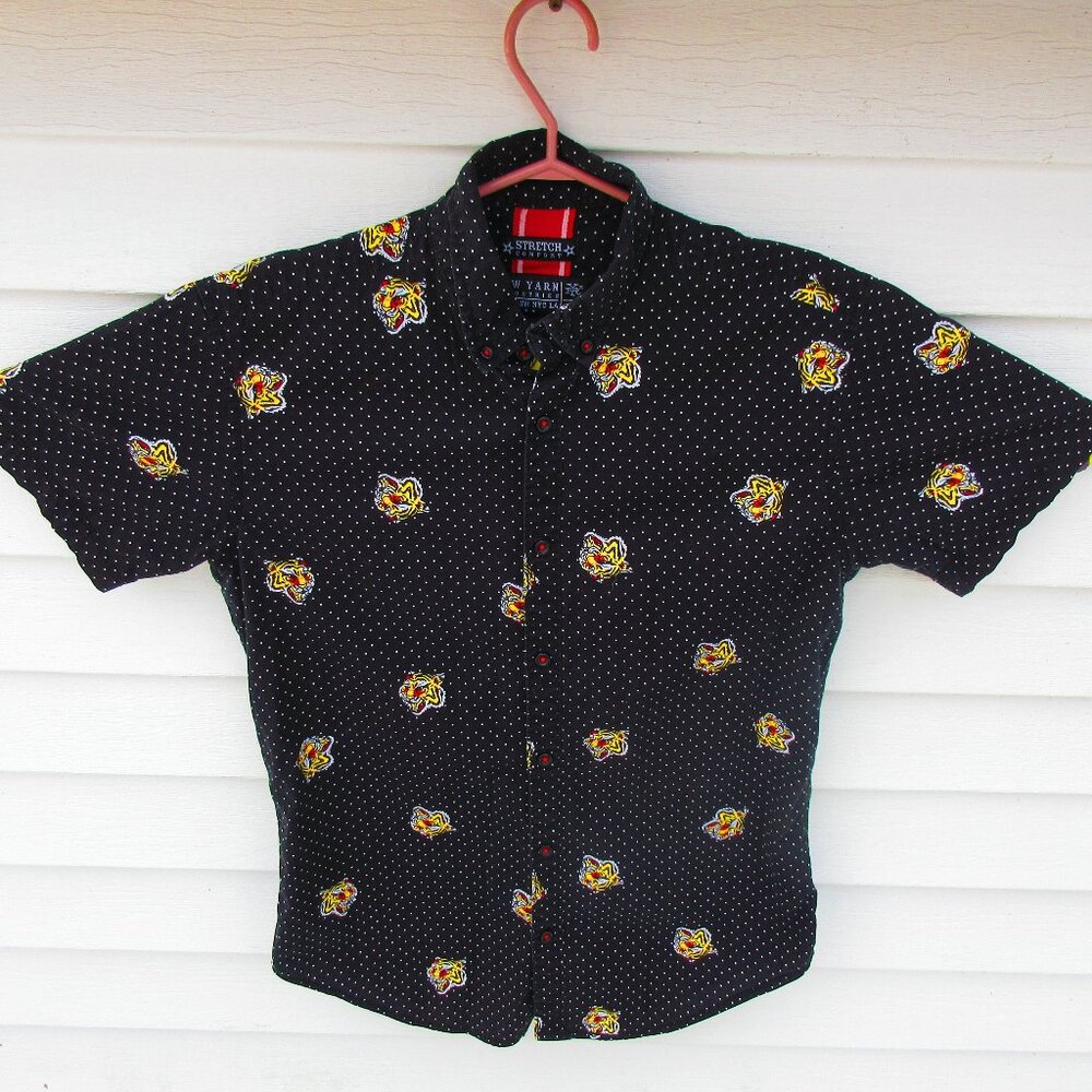 Raw Yarn Industries Brooklyn NYC Shirt Men's Tiger Head Print Button Down Sz M